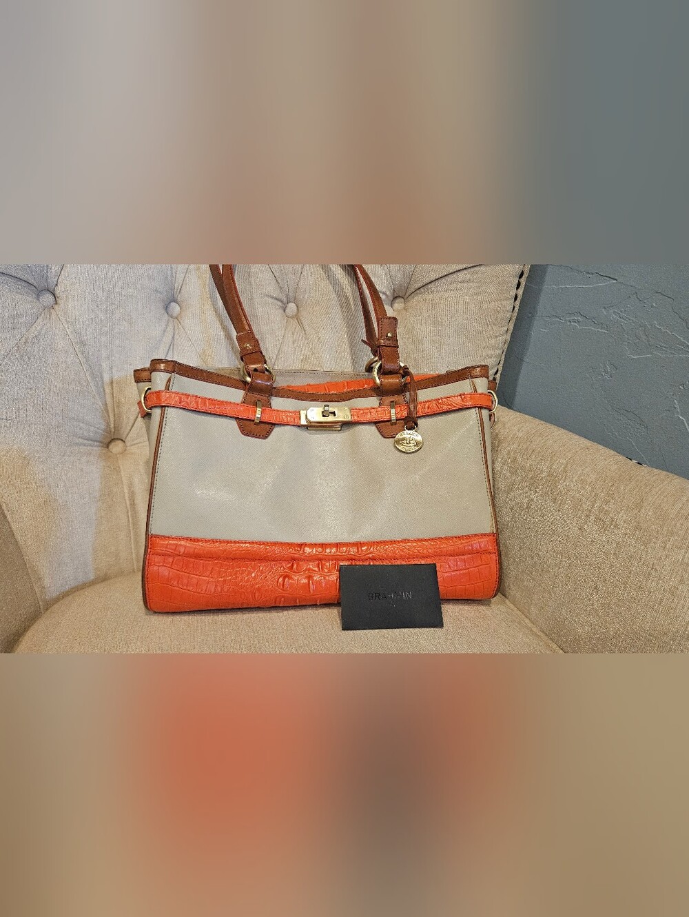 Brahmin Tan And Coral Bag